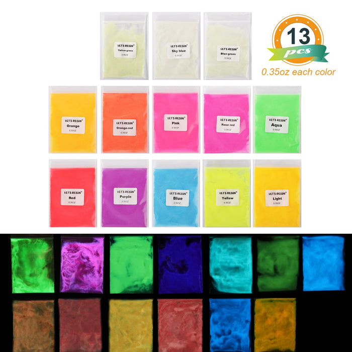 Glow in The Dark Pigment Powder - 13 Colors/each 0.35oz