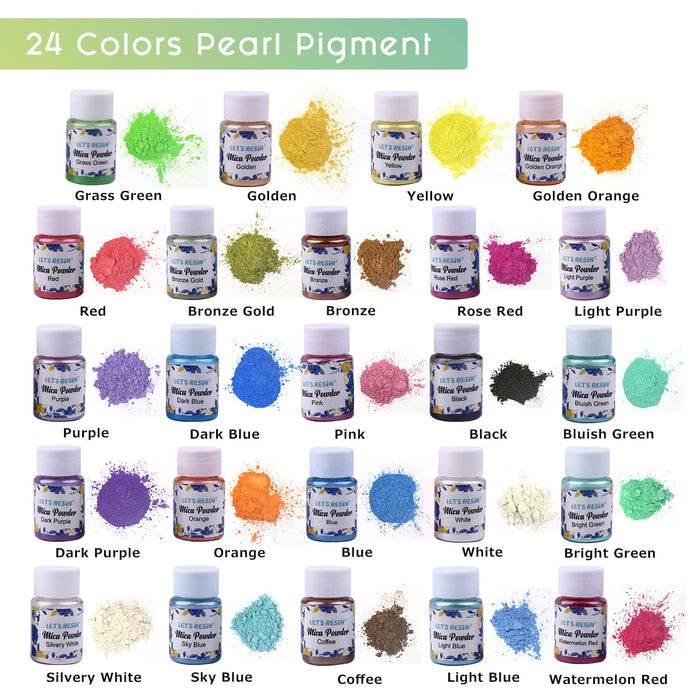 24 Colors Mica Powder, Pearl Pigment Each Bottle 0.35oz - Resin Powdered  Pigments, Shimmer Mica Powder,Pearlescent Mica Powder for Candle Making,Soap  Making – Let's Resin