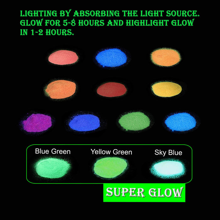 Glow in The Dark Pigment Powder - 13 Colors/each 0.35oz