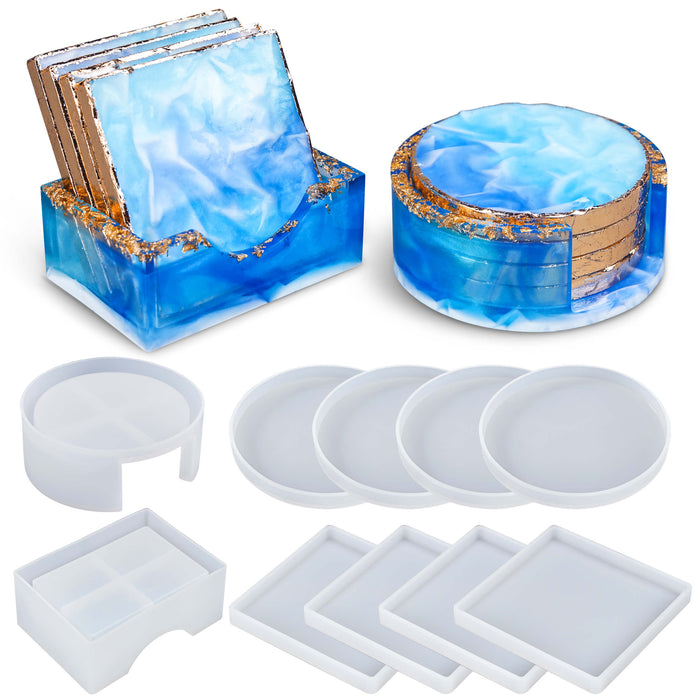 LET'S RESIN Silicone Coaster Molds, Resin Coaster Mold Kit with 10pcs  Square and Round Coaster Molds Set, Wooden Support, Coaster Holder Epoxy Resin  Molds for Resin Casting, Cups Mats, Home Decoration –